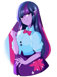 Size: 836x1116 | Tagged: safe, artist:buttoni-i, twilight sparkle, equestria girls, g4, clothes, elf ears, female, simple background, smiling, solo, transparent background
