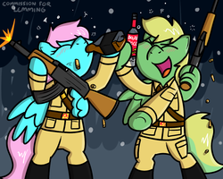 Size: 1000x800 | Tagged: safe, artist:pokefound, oc, oc:lemming, pegasus, pony, ak-47, alcohol, assault rifle, bipedal, clothes, communism, gun, rifle, soldier, soviet, weapon, wing hold