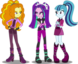 Size: 1347x1103 | Tagged: safe, artist:jenniheartva, adagio dazzle, aria blaze, sonata dusk, equestria girls, g4, alternate clothes, alternate universe, boots, clothes, female, group, high heel boots, human counterpart, human dazzlings, pigtails, ponytail, shoes, simple background, the dazzlings, transparent background, trio, trio female, twintails