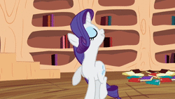 Size: 1280x720 | Tagged: safe, screencap, rarity, pony, unicorn, g4, season 2, secret of my excess, animated, beautiful, bedroom eyes, blinking, book, bookshelf, close-up, eyelashes, female, glowing, golden oaks library, it's magnificent, lidded eyes, lip bite, looking at you, mane flip, mare, solo, sound, sparkles, stairs, stars, webm, zoom