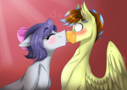 Size: 2993x2115 | Tagged: safe, artist:ggchristian, oc, oc only, oc:andy, oc:susan, earth pony, hippogriff, pony, female, high res, kissing, male, mare, straight