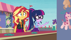 Size: 1920x1080 | Tagged: safe, screencap, sci-twi, sunset shimmer, twilight sparkle, equestria girls, equestria girls series, g4, rollercoaster of friendship, duo, duo female, female, geode of empathy, geode of telekinesis, glasses, magical geodes