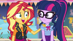 Size: 1920x1080 | Tagged: safe, screencap, sci-twi, sunset shimmer, twilight sparkle, equestria girls, equestria girls series, g4, rollercoaster of friendship, geode of empathy, geode of telekinesis