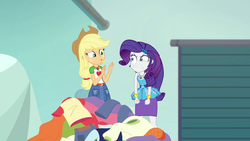 Size: 1920x1080 | Tagged: safe, screencap, applejack, rarity, equestria girls, equestria girls specials, g4, my little pony equestria girls: better together, my little pony equestria girls: rollercoaster of friendship, angry, faic, fist, rarity peplum dress