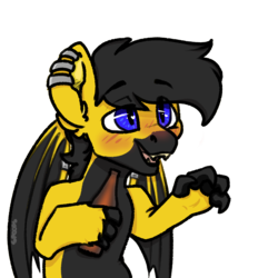 Size: 2000x2000 | Tagged: safe, artist:spoopygander, oc, oc only, oc:jet brasshide, dracony, hybrid, alcohol, beer, beer bottle, blushing, claws, drunk, ear fluff, ear piercing, earring, fangs, high res, jewelry, looking at you, male, markings, outline, piercing, simple background, smiling, solo, stallion, transparent background, wings