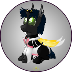 Size: 5000x5000 | Tagged: safe, artist:lakword, oc, oc:flik, changeling, absurd resolution, clothes, cosplay, costume, crossdressing, cute, cuteling, dress, happy, male, shiny, silly, simple background, sitting, small, solo, transparent background