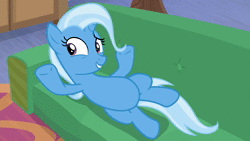 Size: 1280x720 | Tagged: safe, edit, screencap, starlight glimmer, trixie, pony, unicorn, g4, road to friendship, animated, belly, blinking, chair, couch, desk, draw me like one of your french girls, duo, female, guidance counselor, hooves on the table, kite, lantern, listening, loop, lying down, mare, on side, out of context, prone, sassy, school of friendship, sitting, smiling, sound, sploot, starlight's office, turning, webm
