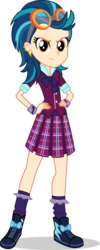 Size: 2391x6000 | Tagged: safe, artist:sebisscout1997, indigo zap, equestria girls, g4, my little pony equestria girls: friendship games, .svg available, angry, clothes, crystal prep academy uniform, crystal prep shadowbolts, female, goggles, hand on hip, looking at you, pleated skirt, school uniform, shoes, simple background, skirt, sneakers, socks, solo, transparent background, vector