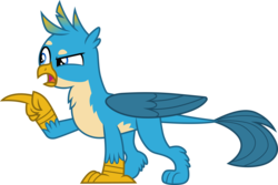 Size: 4487x3000 | Tagged: safe, artist:cloudy glow, gallus, griffon, g4, the hearth's warming club, male, open mouth, paws, pointing, simple background, solo, tail, transparent background, vector