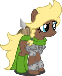 Size: 1280x1570 | Tagged: safe, artist:buckeyescozycafe, oc, oc only, oc:sigrunn astrid, earth pony, pony, armor, female, mare, shieldmaiden, show accurate, simple background, solo, spear, transparent background, weapon