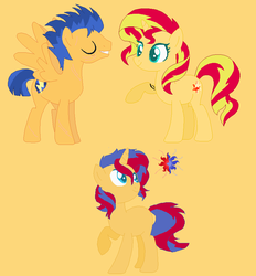 Size: 801x865 | Tagged: safe, artist:blueberrymuffin02, flash sentry, sunset shimmer, pony, unicorn, g4, family, female, male, offspring, parent:flash sentry, parent:sunset shimmer, parents:flashimmer, ship:flashimmer, shipping, straight