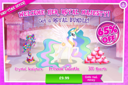 Size: 796x528 | Tagged: safe, gameloft, princess celestia, g4, advertisement, citizens of equestria statue, costs real money, sale