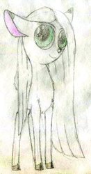Size: 234x448 | Tagged: safe, artist:smt5015, deer, fordeer, original species, aisling, cloven hooves, female, green eyes, long hair, pencil drawing, secret of kells, simple background, solo, traditional art, white background