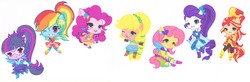 Size: 3888x1272 | Tagged: safe, artist:ocean-drop, applejack, fluttershy, pinkie pie, rainbow dash, rarity, sci-twi, sunset shimmer, twilight sparkle, equestria girls, g4, my little pony equestria girls: legend of everfree, boots, chibi, clothes, crystal guardian, female, humane five, humane seven, humane six, one eye closed, ponied up, sci-twilicorn, shoes, simple background, white background, wink