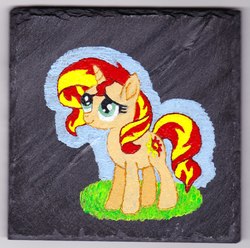 Size: 1275x1266 | Tagged: safe, artist:malte279, sunset shimmer, pony, unicorn, g4, acrylic painting, craft, slate engraving