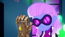 Size: 1920x1080 | Tagged: safe, edit, edited screencap, screencap, photo finish, a photo booth story, eqg summertime shorts, equestria girls, g4, avengers: infinity war, female, glasses, infinity gauntlet, solo
