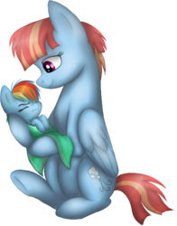 Size: 434x554 | Tagged: safe, artist:jake2714, rainbow dash, windy whistles, pegasus, pony, g4, baby, baby dash, baby pony, cute, dashabetes, female, filly, filly rainbow dash, foal, grumpy, grumpy dash, holding a pony, mare, mother and daughter, simple background, transparent background, younger