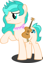Size: 1280x1873 | Tagged: safe, artist:buckeyescozycafe, oc, oc only, oc:tidal note, earth pony, pony, male, musical instrument, show accurate, simple background, solo, stallion, transparent background, ukulele