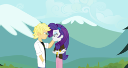 Size: 5389x2885 | Tagged: safe, artist:hectorcabz, applejack, rarity, equestria girls, g4, adrien agreste, adrienette, applejack (male), bracelet, crossover, equestria guys, female, half r63 shipping, jewelry, male, marinette dupain-cheng, miraculous ladybug, reference, rule 63, ship:applerity, ship:rarijack, shipping, straight