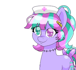 Size: 657x607 | Tagged: safe, artist:imaranx, artist:toxicpoisonpills, oc, oc:toxicpills, pony, animated, bubblegum, food, frame by frame, gif, gum, heterochromia, solo, ych example, ych result