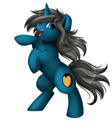 Size: 3005x3403 | Tagged: safe, artist:pridark, oc, oc only, oc:blue moon, pony, unicorn, commission, female, filly, high res, open mouth, rearing, simple background, solo, transparent background