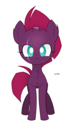 Size: 1280x1958 | Tagged: safe, artist:theratedrshimmer, tempest shadow, pony, unicorn, g4, :<, broken horn, chest fluff, eye scar, female, horn, looking at you, mare, scar, simple background, solo, standing, transparent background