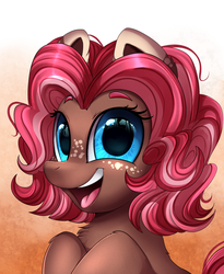 Size: 1446x1764 | Tagged: safe, artist:pridark, oc, oc only, oc:ginger, earth pony, pony, blue eyes, bust, chest fluff, commission, cute, female, open mouth, portrait, solo