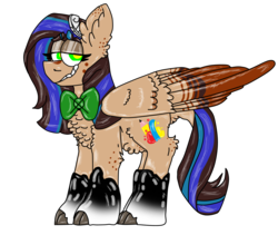 Size: 1400x1184 | Tagged: safe, artist:latiapainting, oc, oc only, oc:painting cincel, pegasus, pony, bowtie, colored wings, feather, multicolored wings, simple background, smiling, solo, transparent background