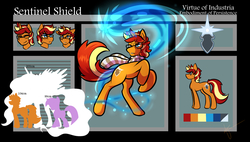 Size: 1900x1080 | Tagged: safe, artist:halfway-to-insanity, oc, oc only, oc:sentinel shield, pony, unicorn, action pose, color palette, expressions, pose, reference sheet, size chart, size comparison, solo