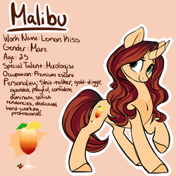 Size: 1280x1280 | Tagged: safe, artist:mulberrytarthorse, oc, oc only, oc:malibu, pony, unicorn, female, mare, reference sheet, solo