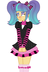 Size: 1200x1800 | Tagged: safe, artist:mashoart, flash sentry, equestria girls, g4, clothes swap, crossdressing, embarrassed, girly sentry, male, simple background, solo, white background