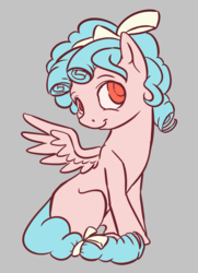 Size: 1191x1648 | Tagged: safe, artist:eternalsubscriber, cozy glow, pegasus, pony, g4, bow, female, filly, foal, gray background, hair bow, missing cutie mark, ringlets, simple background, sitting, solo, tail bow