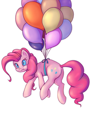 Size: 1474x2061 | Tagged: dead source, safe, artist:stratodraw, pinkie pie, earth pony, pony, g4, balloon, female, floating, mare, simple background, solo, then watch her balloons lift her up to the sky, white background