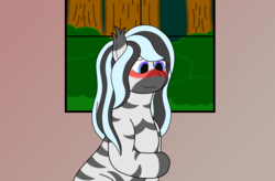 Size: 8000x5245 | Tagged: safe, artist:northern-frost, oc, oc only, oc:midnight whistle, pony, zebra, absurd resolution, blushing, female, sitting, solo