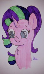 Size: 1158x1920 | Tagged: safe, artist:badponyvectors, starlight glimmer, pony, unicorn, g4, bust, female, mare, simple background, smiling, solo, traditional art, white background