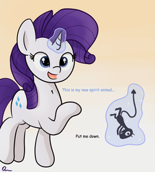 Size: 1280x1416 | Tagged: safe, artist:badponyvectors, rarity, pony, unicorn, g4, abstract background, chest fluff, crossover, disenchantment, female, luci, magic, mare, open mouth, pointing, raised hoof, simple background, smiling, text, white background
