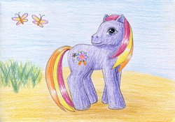 Size: 1024x718 | Tagged: safe, artist:normaleeinsane, round 'n round, pony, g3, female, solo, traditional art