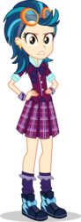 Size: 2213x6000 | Tagged: safe, artist:sebisscout1997, indigo zap, equestria girls, g4, my little pony equestria girls: friendship games, .svg available, angry, clothes, crystal prep academy uniform, crystal prep shadowbolts, female, goggles, hand on hip, pleated skirt, school uniform, shoes, simple background, skirt, sneakers, socks, solo, transparent background, unhappy, vector