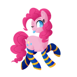 Size: 1500x1500 | Tagged: safe, alternate version, artist:fannytastical, part of a set, pinkie pie, earth pony, pony, g4, :p, clothes, cute, female, one eye closed, simple background, socks, solo, sticker, striped socks, tongue out, transparent background, wink