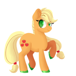 Size: 1500x1500 | Tagged: safe, alternate version, artist:fannytastical, part of a set, applejack, earth pony, pony, g4, cute, female, hatless, missing accessory, raised hoof, simple background, solo, sticker, transparent background