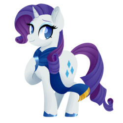 Size: 1500x1500 | Tagged: safe, alternate version, artist:fannytastical, part of a set, rarity, pony, g4, clothes, cute, female, hoof on chest, scarf, simple background, solo, sticker, transparent background