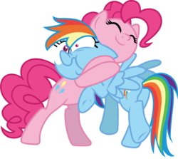 Size: 2366x2108 | Tagged: safe, artist:davidsfire, pinkie pie, rainbow dash, earth pony, pegasus, pony, g4, secrets and pies, bear hug, duo, faic, female, hape, high res, hug, hug on neck, hug on the neck, mare, rainbow dash is best facemaker, simple background, smiling, squeezing, transparent background, vector, wide eyes
