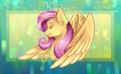Size: 3600x2200 | Tagged: safe, artist:kot-of-eden, artist:saphirecat11, part of a set, fluttershy, pegasus, pony, g4, element of kindness, eyes closed, female, high res, jewelry, mare, necklace, solo