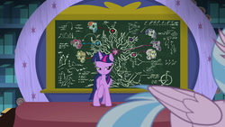 Size: 1920x1080 | Tagged: safe, screencap, silverstream, twilight sparkle, alicorn, pony, g4, what lies beneath, chalkboard, dat ass, eyes on the prize, female, looking at butt, looking at something, mare, meme, raised hoof, solo focus, twilight sparkle (alicorn)