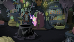 Size: 1280x720 | Tagged: safe, screencap, fluttershy, twilight sparkle, alicorn, pony, a health of information, g4, cauldron, duo, female, healer's mask, mare, mask, meadowbrook's home, spider web, swamp fever plant, twilight sparkle (alicorn)