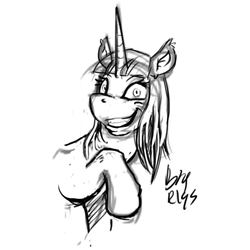 Size: 559x559 | Tagged: safe, artist:bigrigs, derpibooru exclusive, pony, unicorn, crazy face, faic, fanart, lineart, looking at you, maya (melowy), monochrome, solo