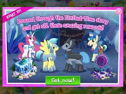 Size: 1024x768 | Tagged: safe, gameloft, princess amore, proper postal, radiant gold, crystal pony, pegasus, pony, unicorn, g4, siege of the crystal empire, advertisement, armor, crystal guard, crystal guard armor, female, limited-time story, mailpony, male, mare, mirror-sombra's castle guard, pegasus royal guard, royal guard, stallion