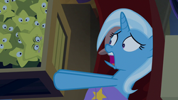 Size: 1280x720 | Tagged: safe, screencap, trixie, pony, unicorn, g4, road to friendship, female, mare, open mouth, scared, solo, stars