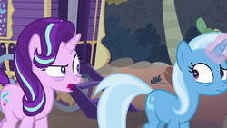 Size: 1280x720 | Tagged: safe, screencap, starlight glimmer, trixie, pony, unicorn, g4, road to friendship, duo, female, glowing horn, horn, mare