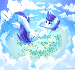 Size: 4679x4377 | Tagged: safe, artist:airiniblock, oc, oc only, earth pony, pony, rcf community, absurd resolution, cloud, commission, ear fluff, falling, male, skydiving, smiling, solo, stallion